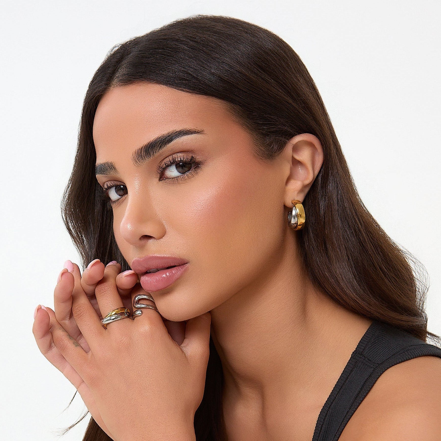 TWO TONE HOOP EARRINGS