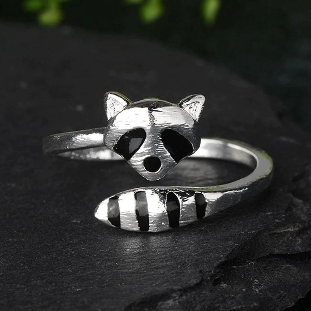 Adjustable Silver Raccoon Ring