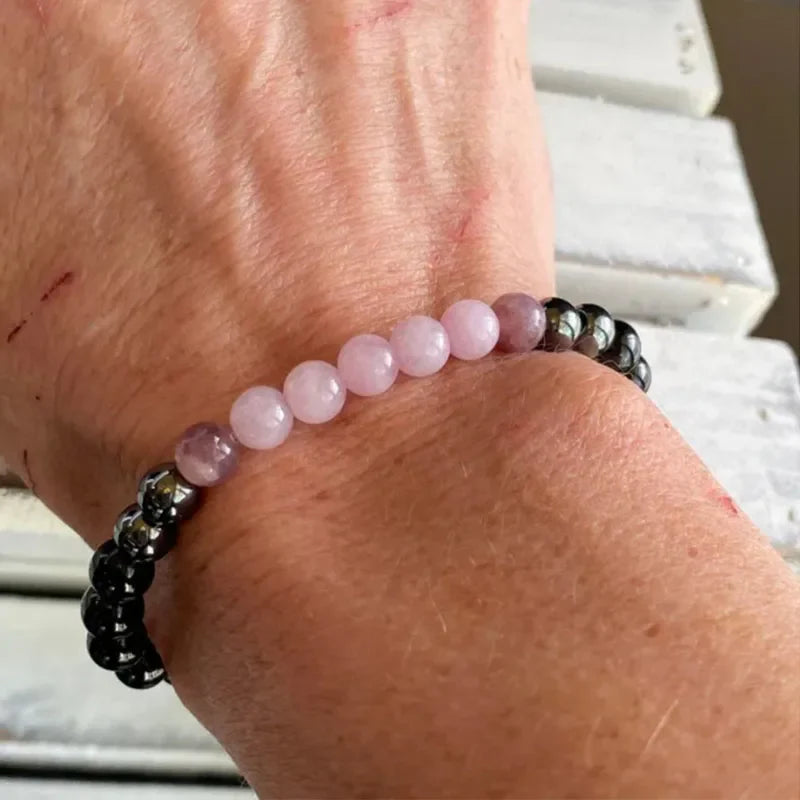 Black Tourmaline Hematite Rose Quartz Lepidolite Bracelet