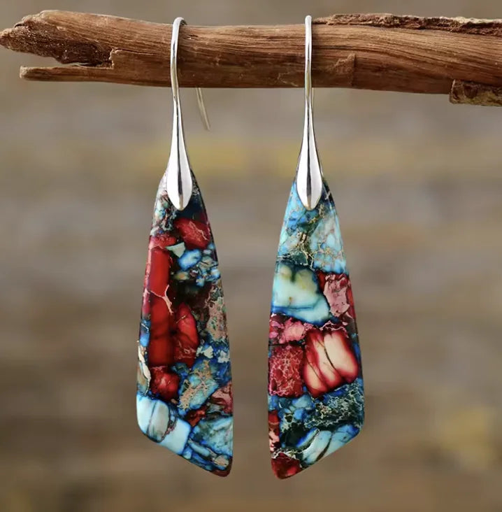 Boho Teardrop Coloured Stone Earrings
