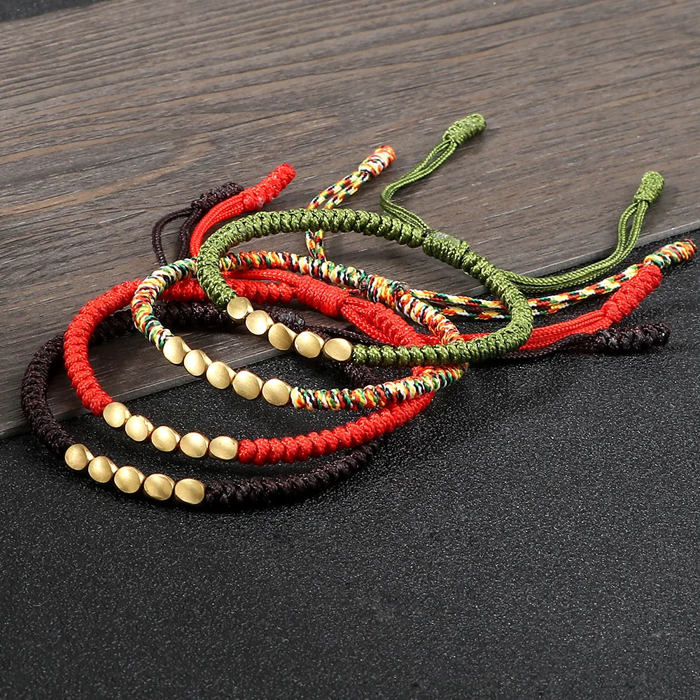 Handmade Tibetan Copper Bead Braided Bracelet Unisex Red