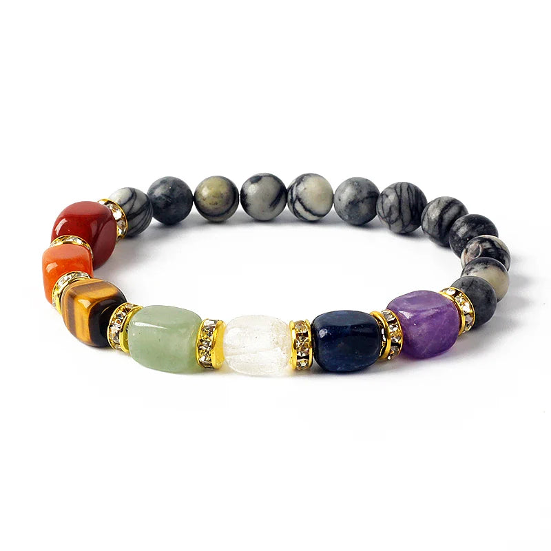 Natural Stone 7 Chakra Tiger Eye Hematite Bracelet