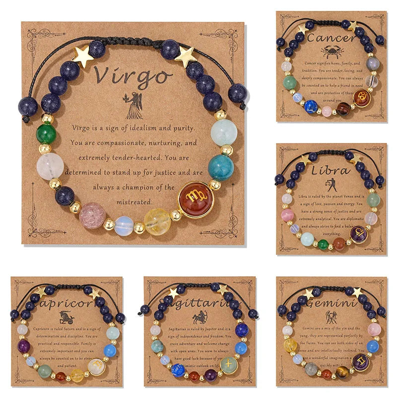12 Zodiac Signs Natural Stone Bracelet Taurus Cancer Virgo