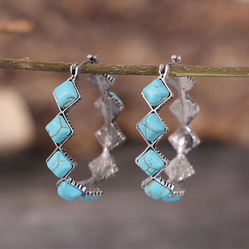 Vintage Turquoise U-Shaped Hoop Earrings