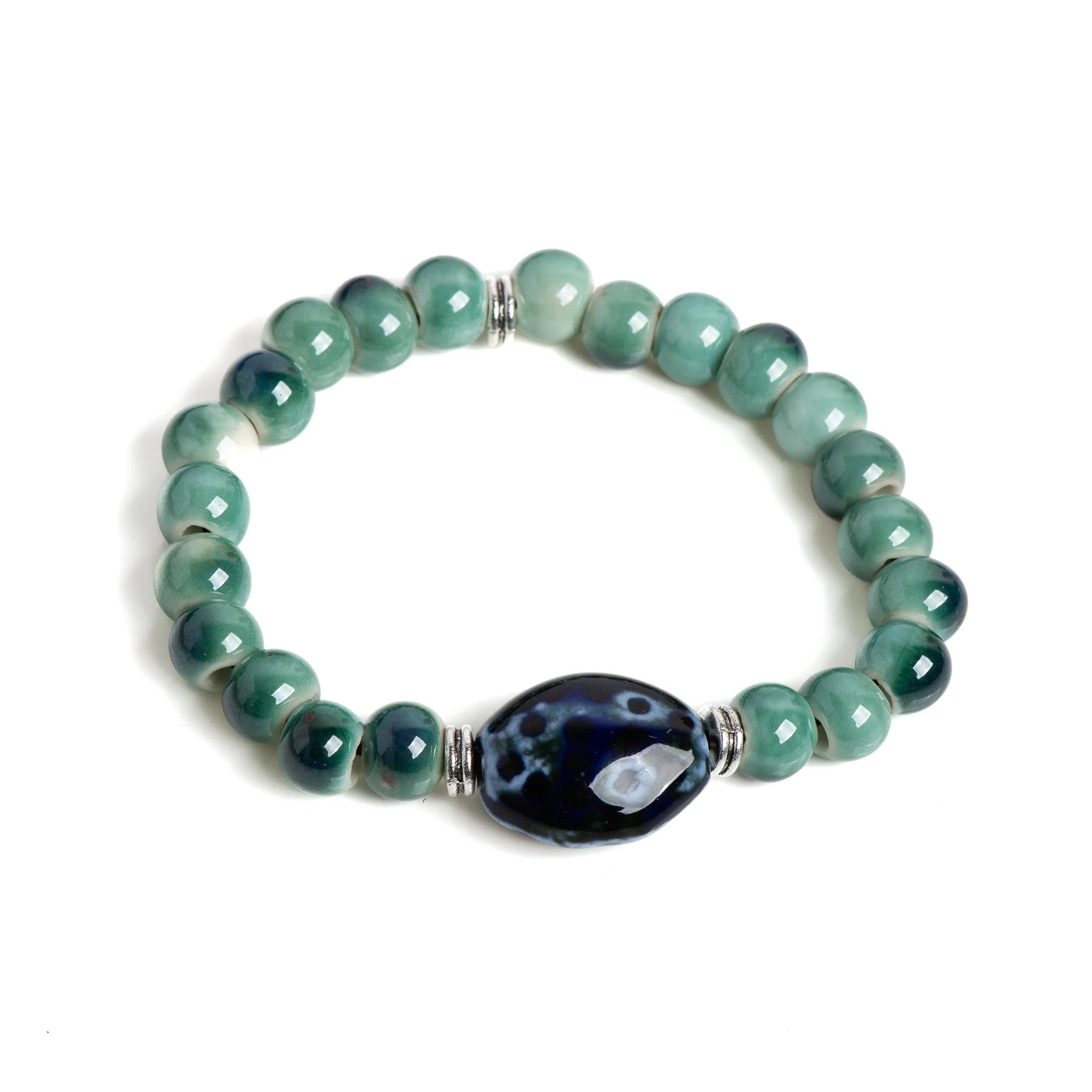 Brand Green Ceramic Beaded Stretch Bracelet Vintage Edition