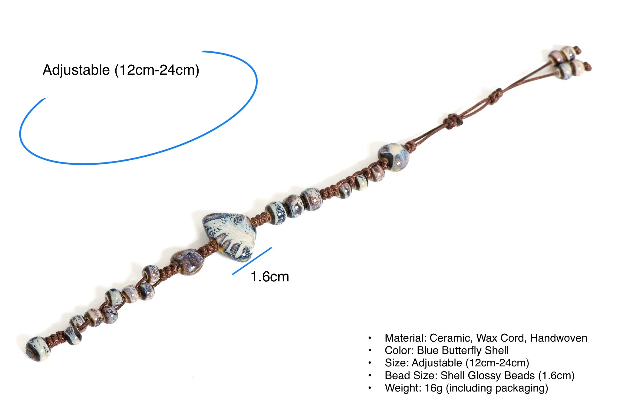 Ceramic Bracelet Blue Butterfly Shell Boutique