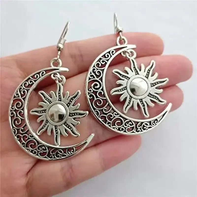 Gothic Moon Sun Pentagram Dangle Earrings For Women And Men