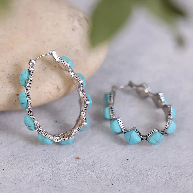 Vintage Turquoise U-Shaped Hoop Earrings