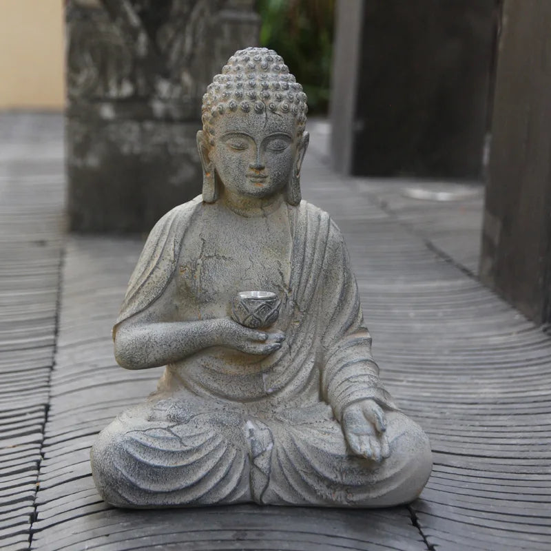 Resin Solar Buddha Statue Garden Light Outdoor Front Porch Home Decor