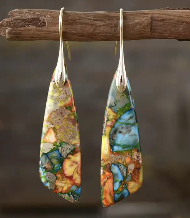 Boho Teardrop Coloured Stone Earrings