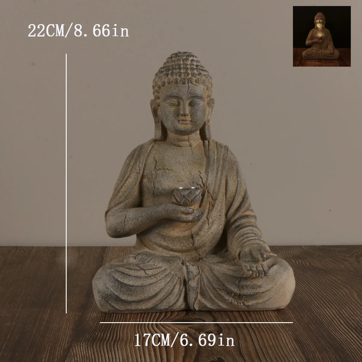 Zen Inspired Solar Buddha Statue With Light Resin Decor