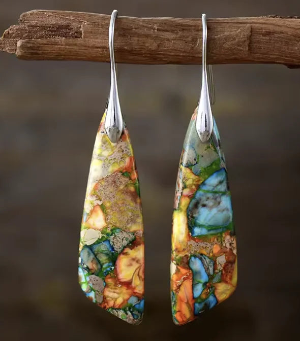 Boho Teardrop Coloured Stone Earrings