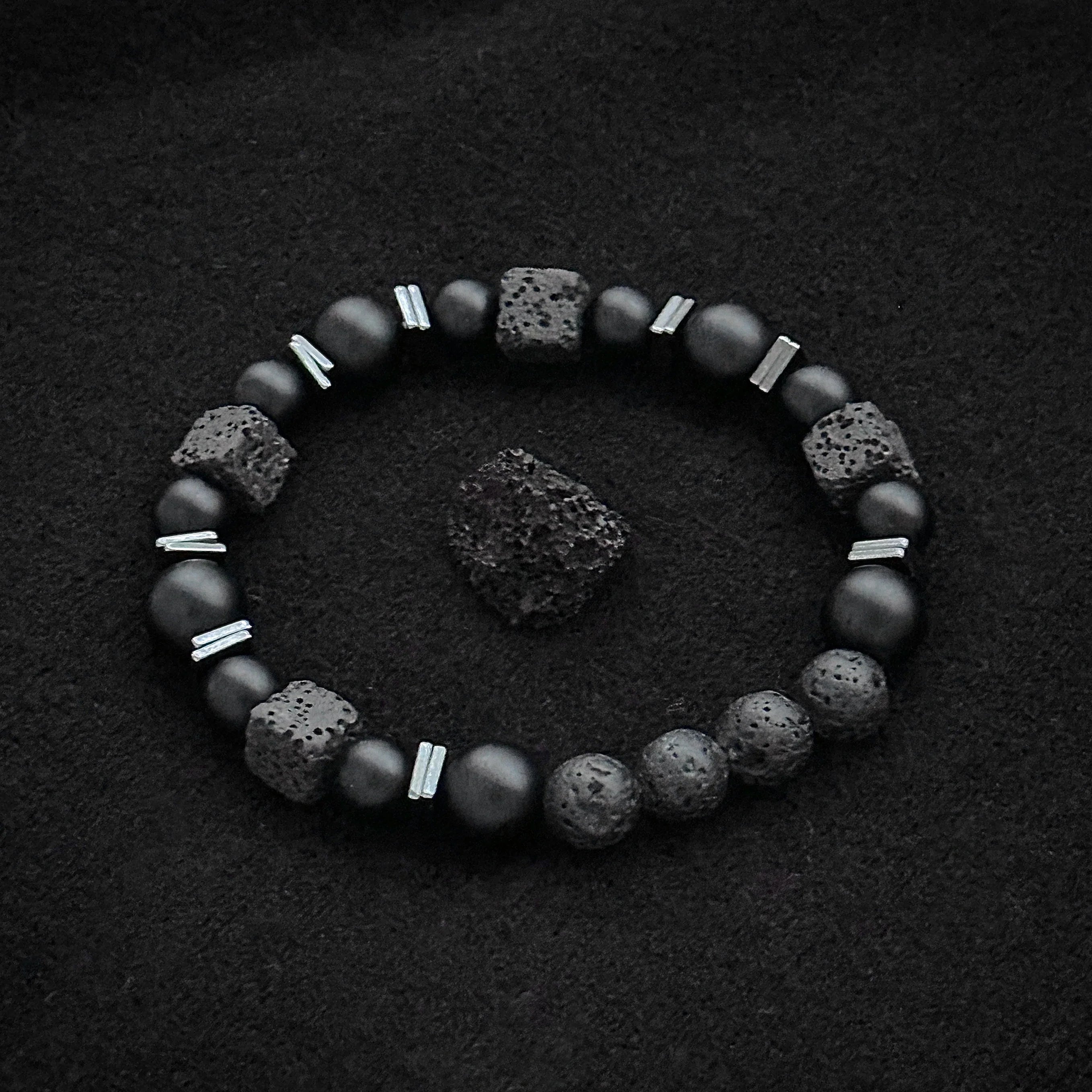 Natural Matte Black Onyx and Lava Bead Bracelet for Men