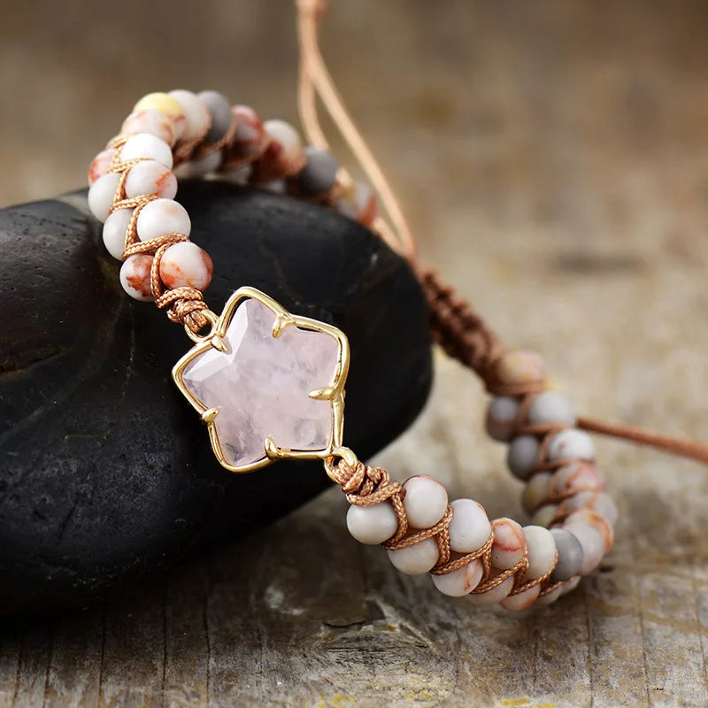 Rose Quartz Flower Star Bracelet