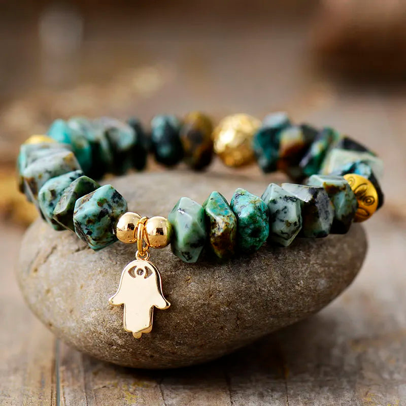 African Turquoise Hamsa Stretch Bracelet
