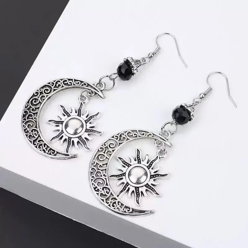 Gothic Moon Sun Pentagram Dangle Earrings For Women And Men