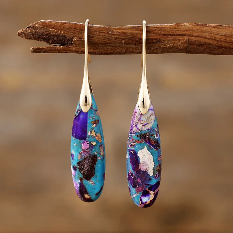 Boho Teardrop Coloured Stone Earrings
