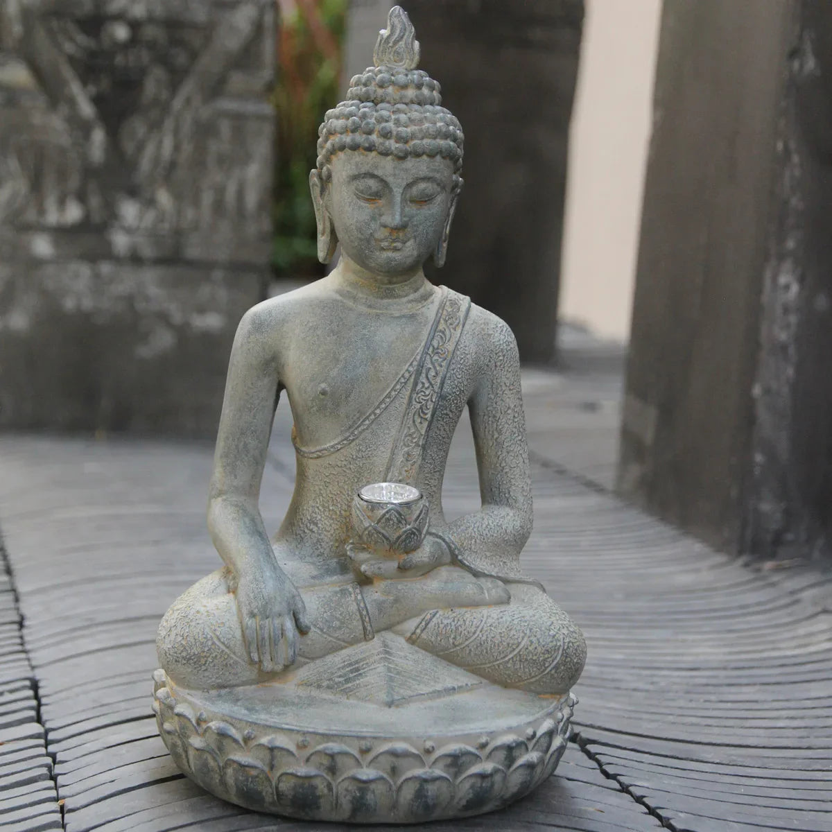 Zen Inspired Solar Buddha Statue With Light Resin Decor