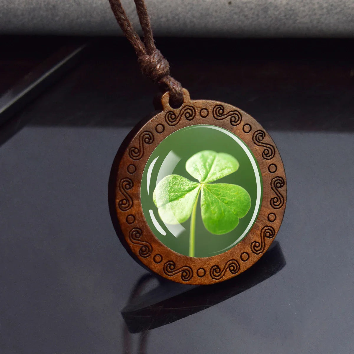 Four Leaf Clover Wooden Pendant For Luck Energy