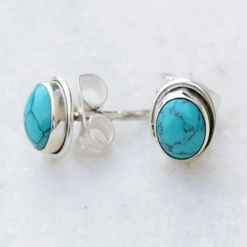 Antique Round Turquoise Stone Stud Earrings