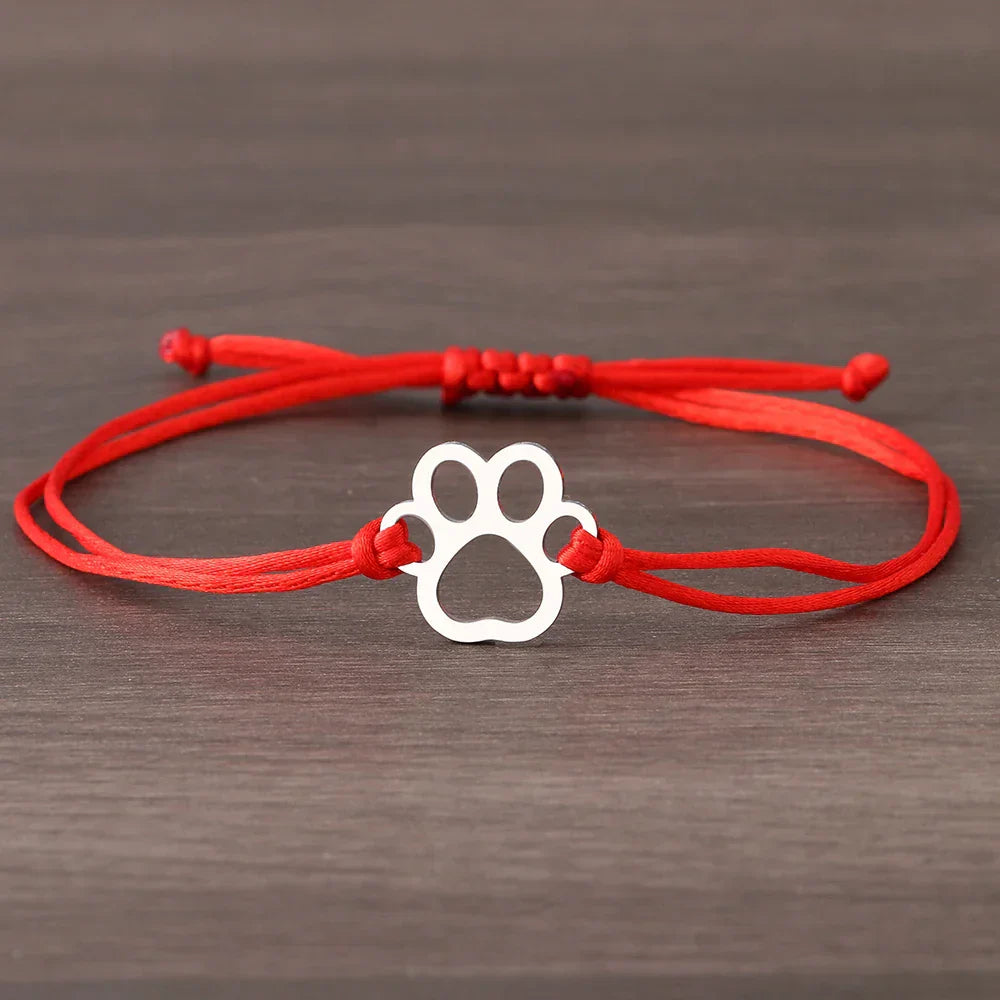 Adjustable Paw Bracelet with Black & Red Cord