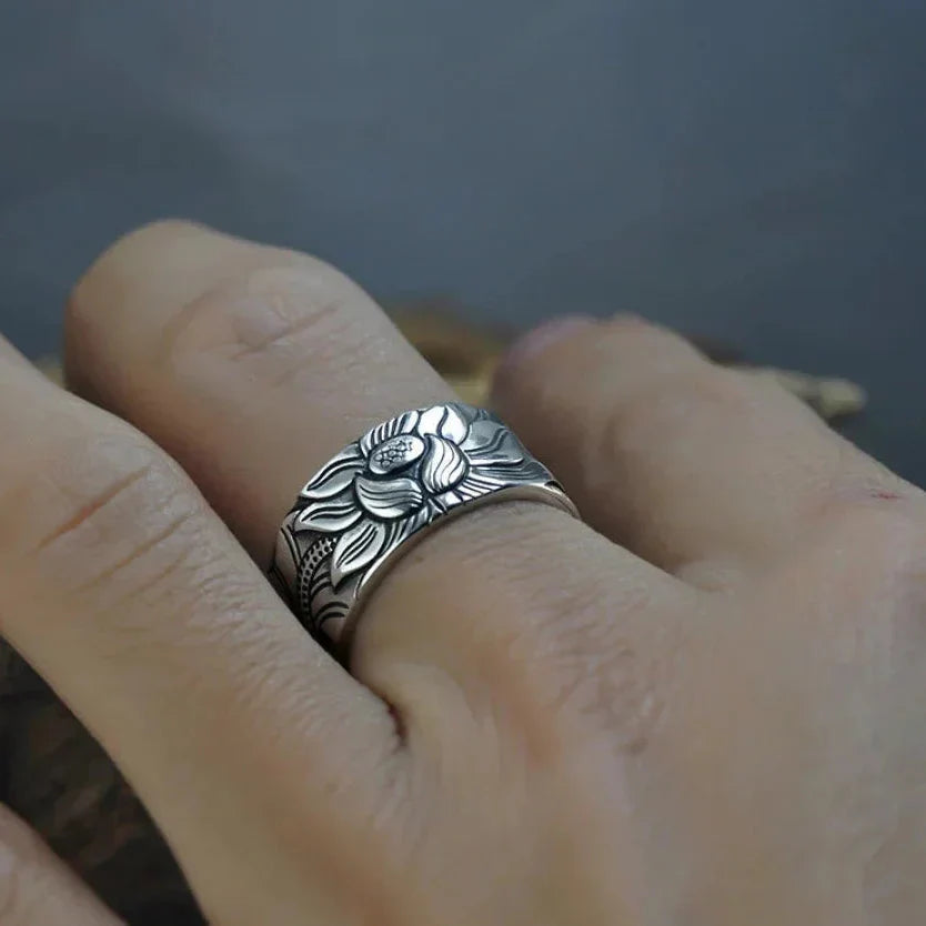 Buddhist Silver Lotus Flower Ring™