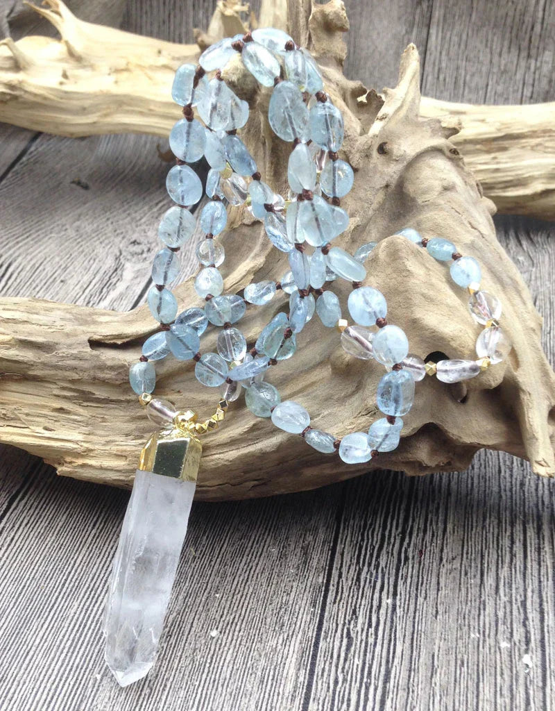 Natural Aquamarine & Clear Quartz Gemstone Necklace™