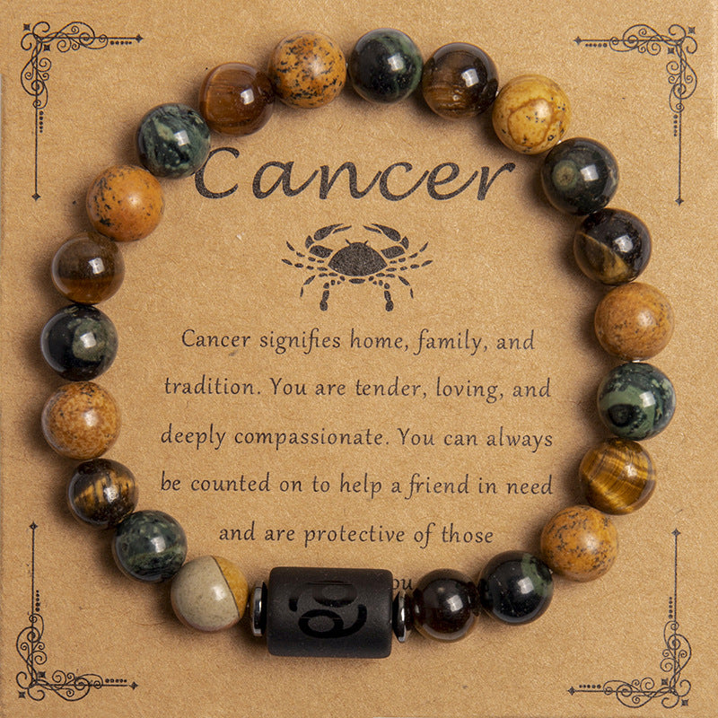 Tigereye Beaded Bracelet Twelve Constellation Zodiac Cards