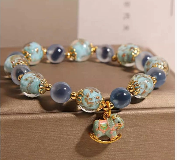 Blue Sugar Heart Agate Luminous Glass Crystal Bracelet