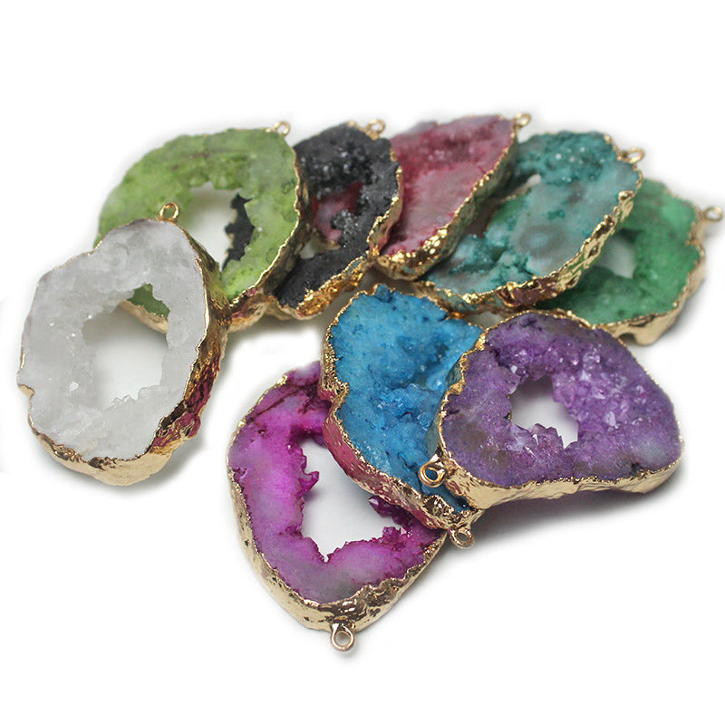 Rough Stone Pendant Irregular Slice Ornament With Crystal