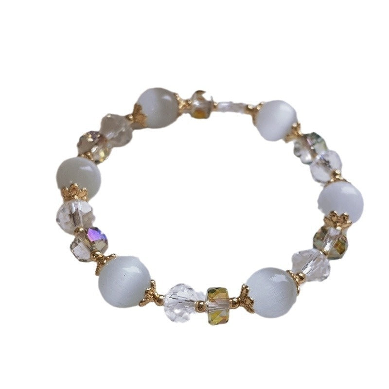 Exquisite Natural White Opal Bracelet 10mm Beads For Women