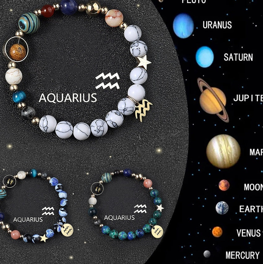 Natural Crystal Zodiac Bracelet Set 3pcs Healing Gift
