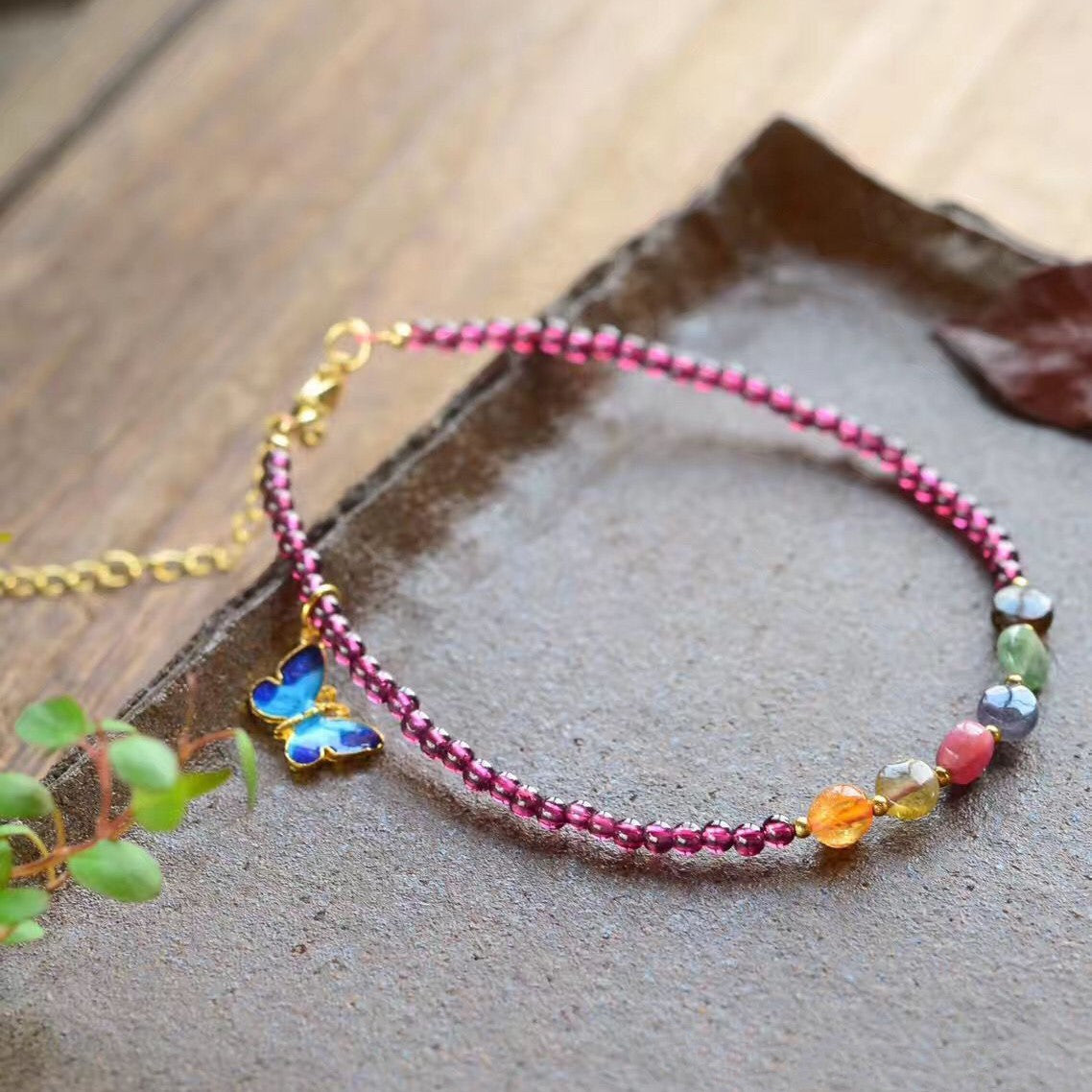Natural Wine Garnet Ethnic Style Womens Summer Anklets