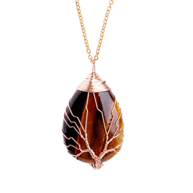 Natural Tiger Eye Tree Of Life Protection Necklace For Her