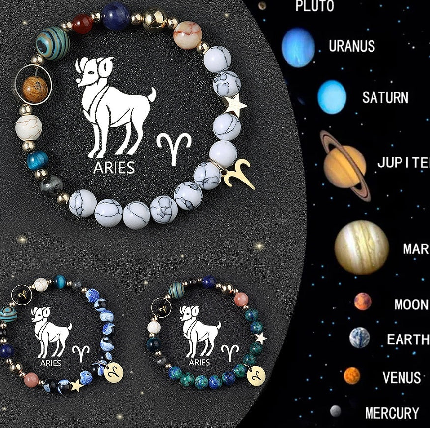 Natural Crystal Zodiac Bracelet Set 3pcs Healing Gift