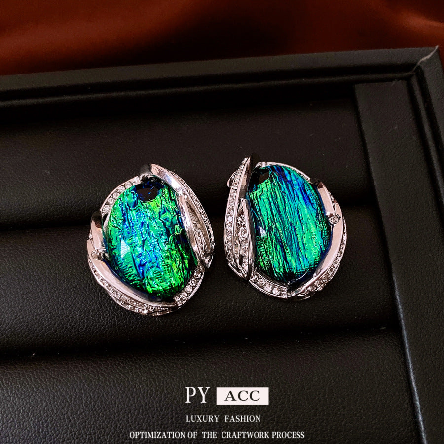 Silver Rhinestone Resin Stud Earrings Fashion Ornament