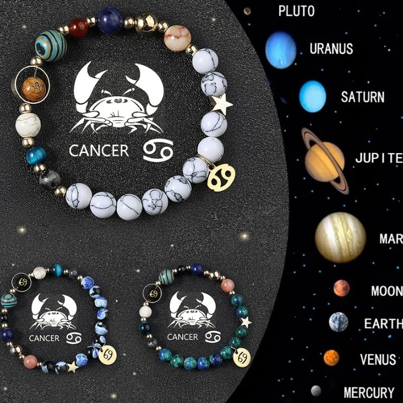 Natural Crystal Zodiac Bracelet Set 3pcs Healing Gift