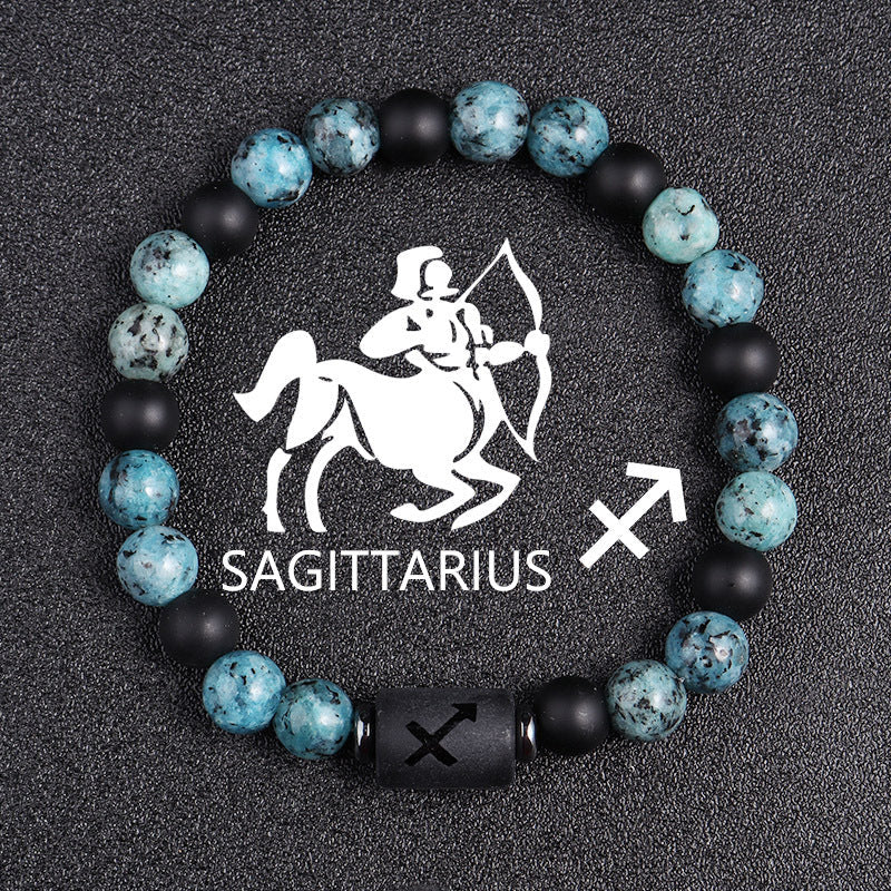 Rare Obsidian Zodiac Bracelet Twelve Constellations