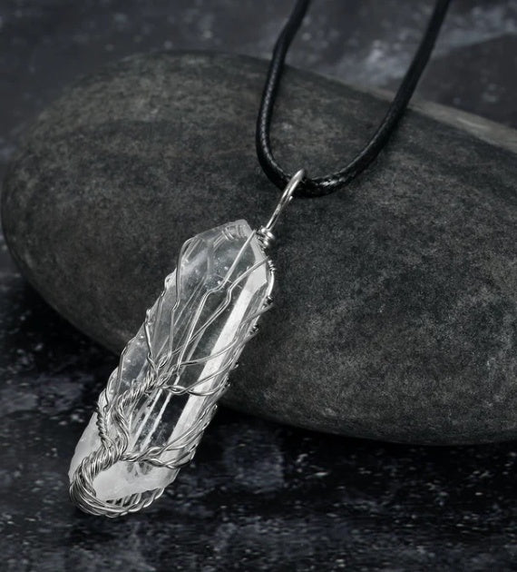 Amorphous Crystal Pendant Necklace White Stone Irregular