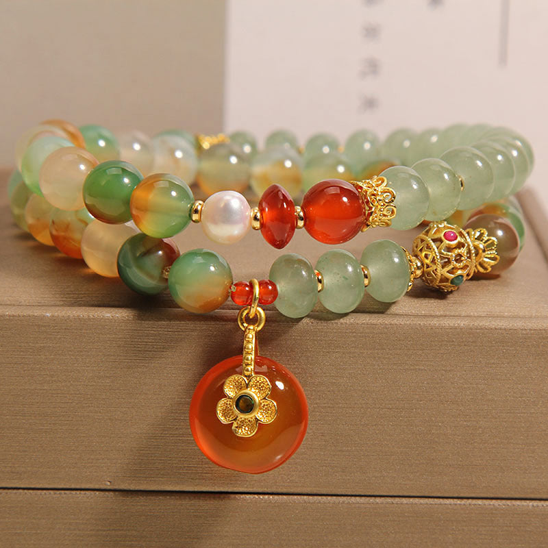 Peacock Green Agate Double Ring Bracelet For Women