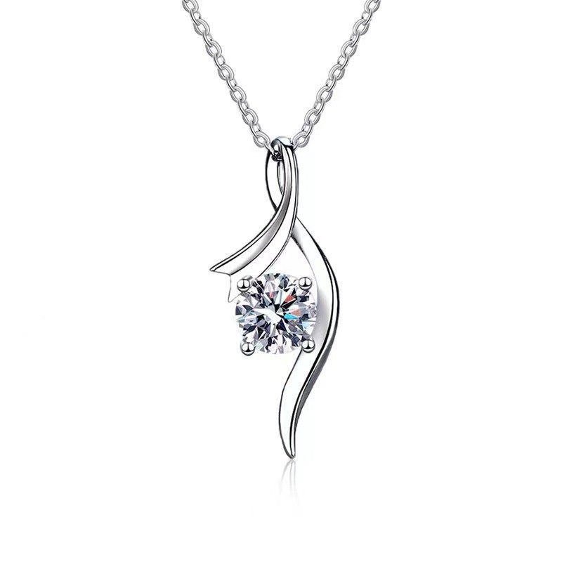 925 Sterling Silver Four Claw One Carat Diamond Necklace