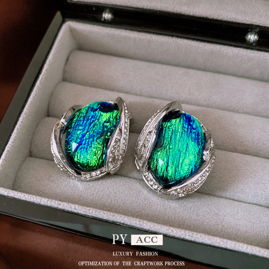 Silver Rhinestone Resin Stud Earrings Fashion Ornament