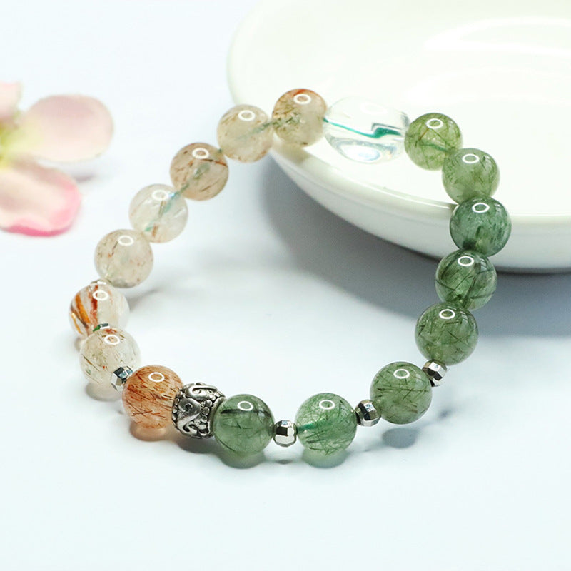 Green Quartz Rutilated Black Gold Super Seven Bracelet