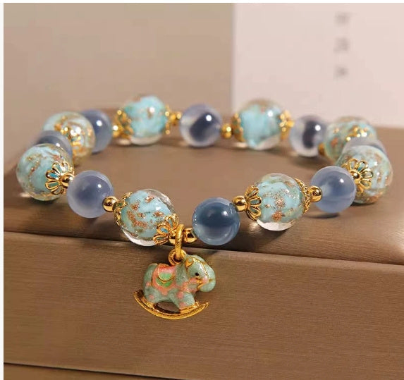 Blue Sugar Heart Agate Luminous Glass Crystal Bracelet