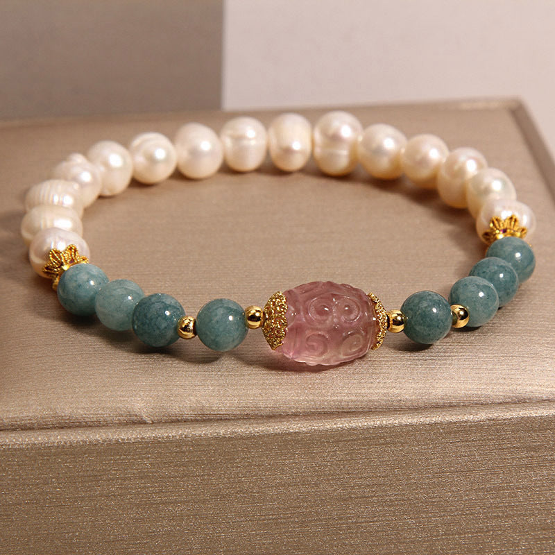Natural Freshwater Pearl Blue Water Emerald Crystal Bracelet