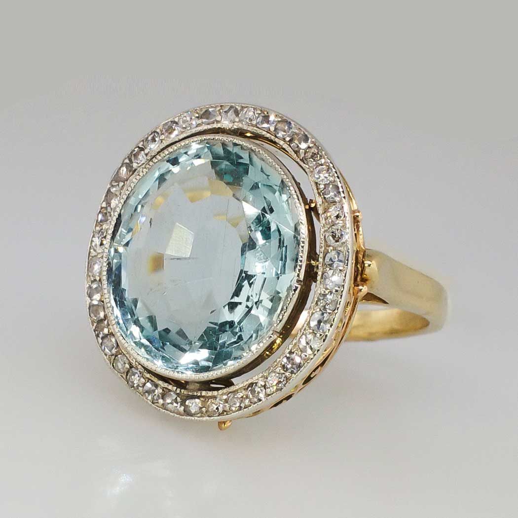 Rounded Blue Glass Gold Ring