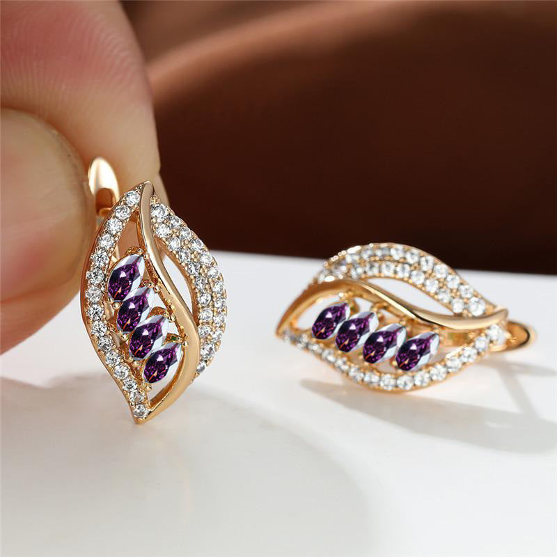 Leaf Shaped Rhinestone Earrings Zircon Stud Jewelry