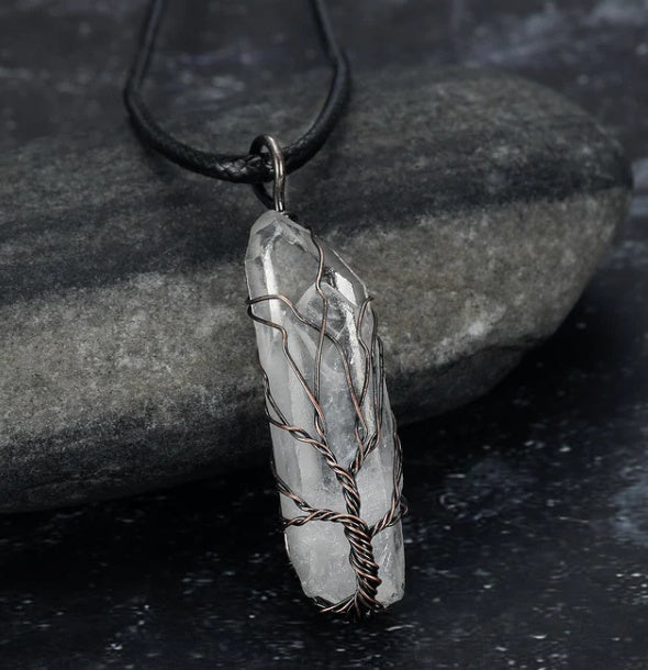 Amorphous Crystal Pendant Necklace White Stone Irregular
