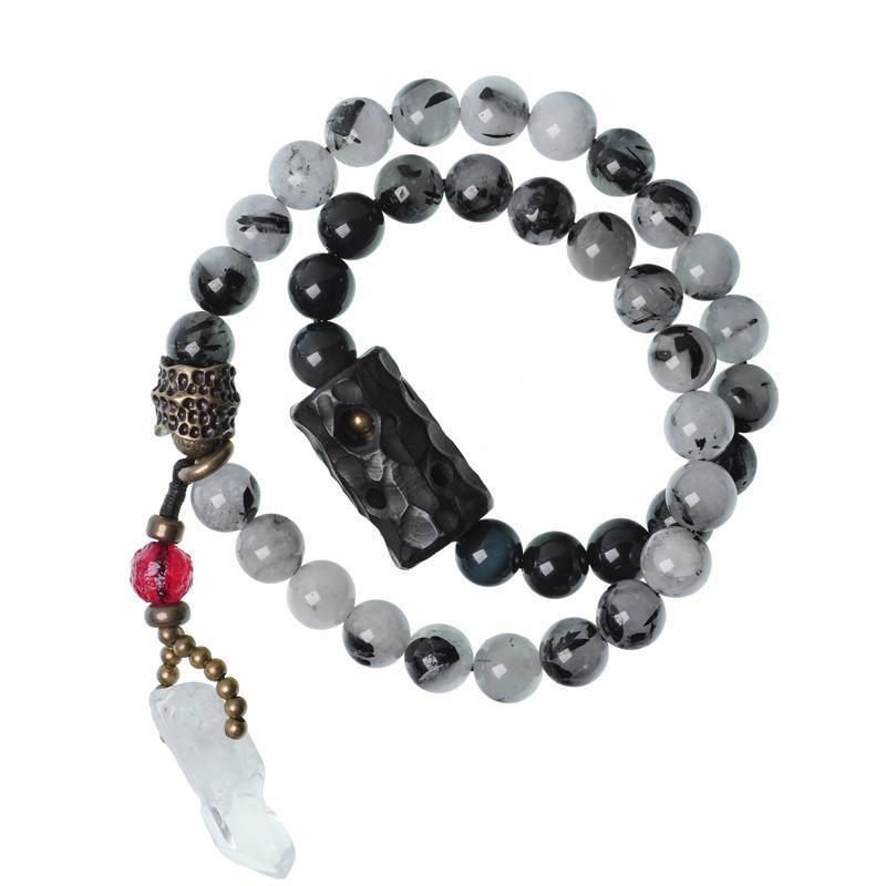 Ethnic Style Black Crystal Bracelet White Tassel For Men