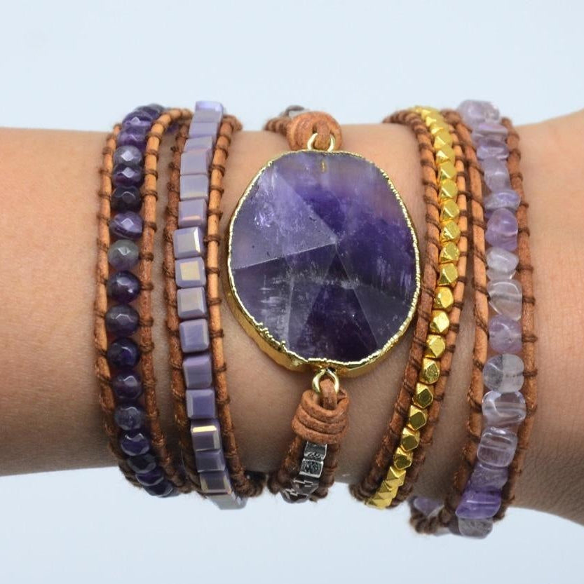 Handmade Natural Amethyst Gemstone Leather Wrap Bracelet™